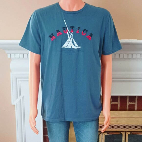 Nautica Blue Short Sleeve Tee Shirt XL Surf and Sail Graphic Stretch - Picture 1 of 4